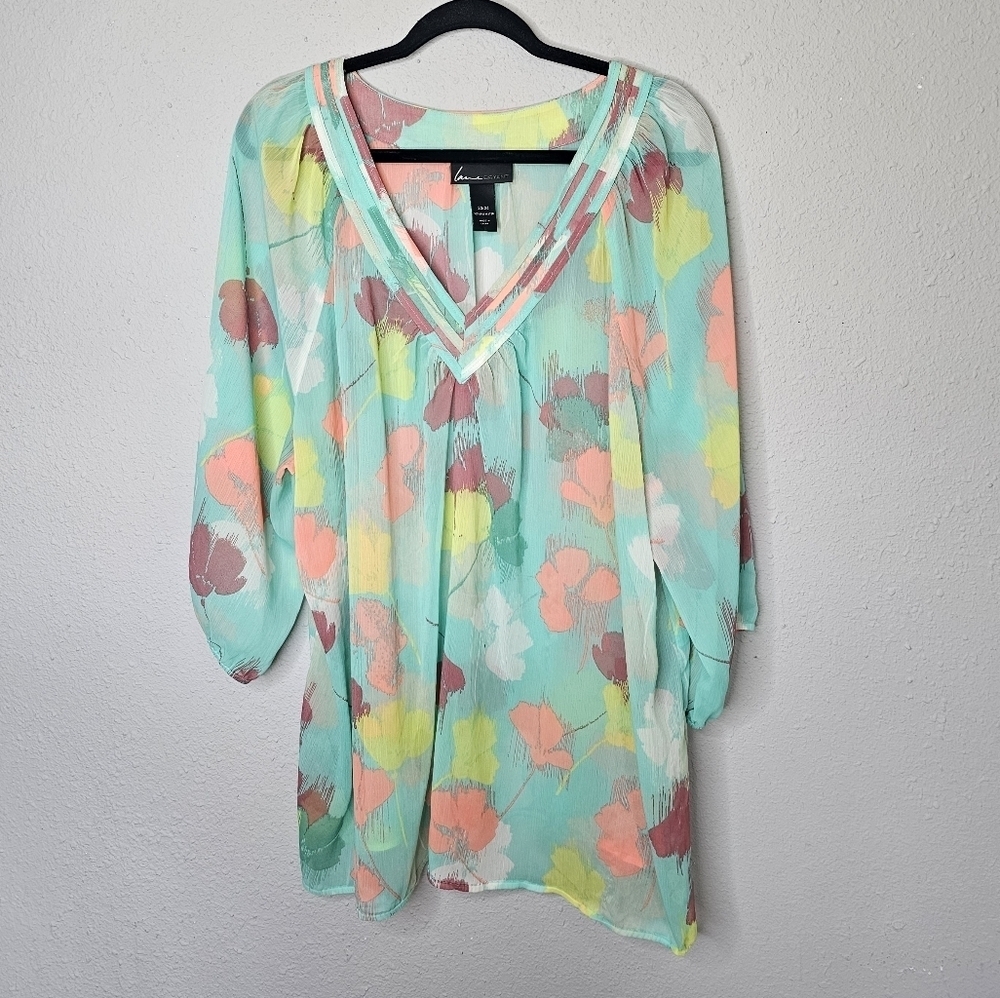Lane‎ Bryant Sheer Blouse Womens 22/24 Plus Size Chiffon Floral Tunic Top